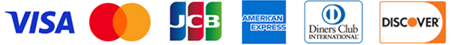 VISA、MasterCard、AMEX、JCB、Diners Club、Discover
